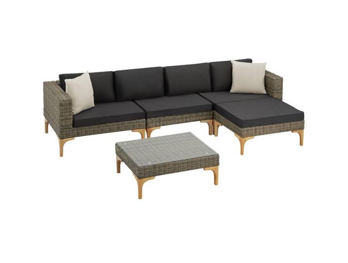 tectake Rattanlounge Konstanza, mit Sicherheitsglasplatte, natur, Naturfarben, Metall, Organisch, Gartenmöbel, Gartengarnituren, Gartenmöbel-Sets