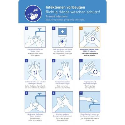 Aufkleber Infektionen vorbeugen, Richtig Hände waschen..., Kombischild, Folie, 210x297 mm