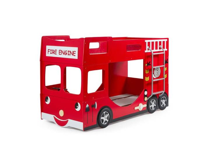 Pack - Lit Superposé & Mezzanine Enfant & 2 Matelas  Pompier  Rouge