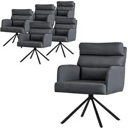 ML-Design – Esszimmerstühle drehbar 6er Set – Anthrazit | mit Armlehnen & Rückenlehne, Auto-Position, Polyesterbezug, Metallbeine