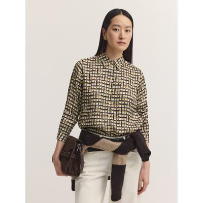 Langarmbluse BUGATTI "Modern Fit", Damen, Gr. 34, bunt (70, cognac), 100% Viskose, kariert, normal, ohne Ausschnitt, Blusen, Modern Fit Viskose Hemdkragen Grafikmuster