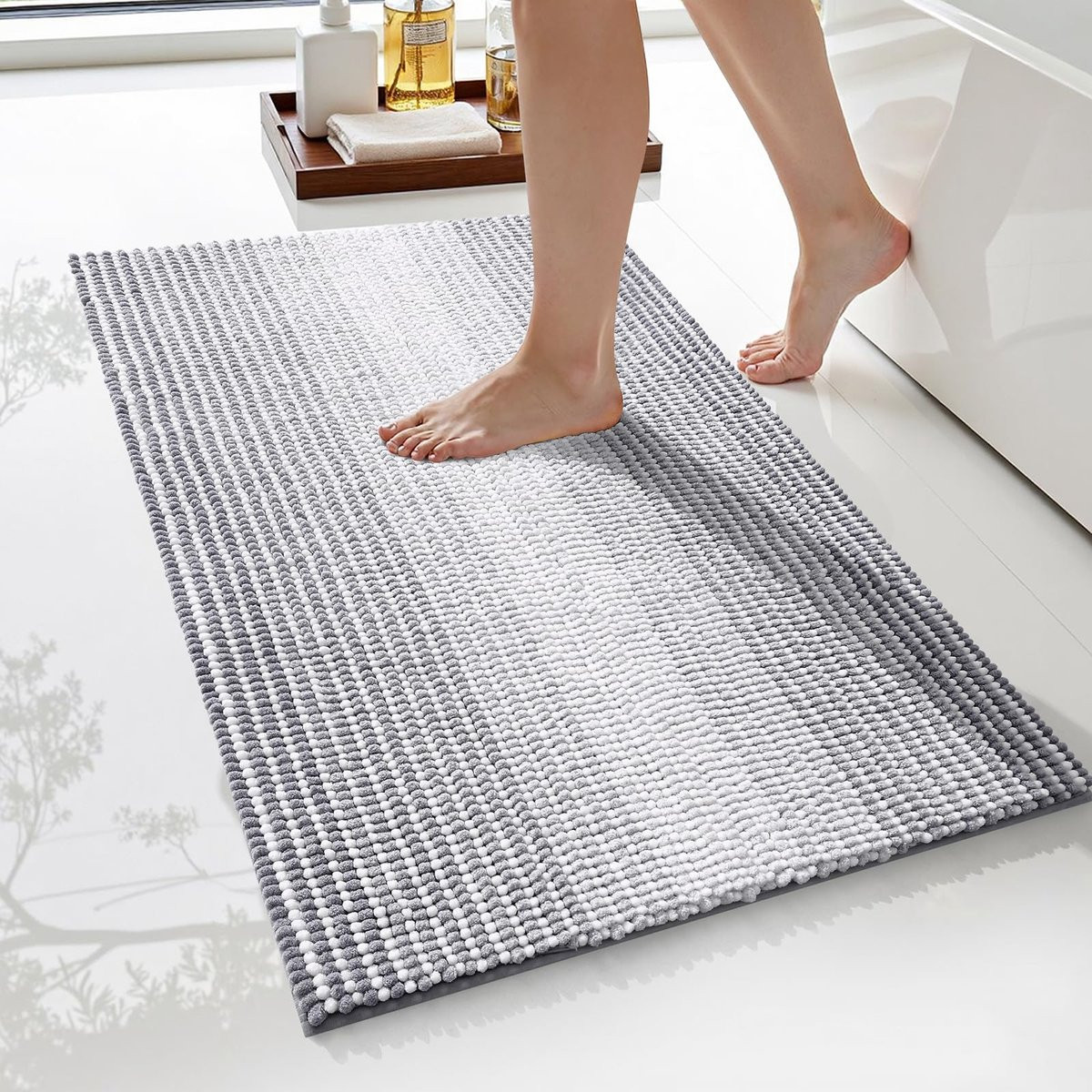 Ibenzoa Zachte en Absorberende Chenille Badmat met Antislip Coating - Grijs