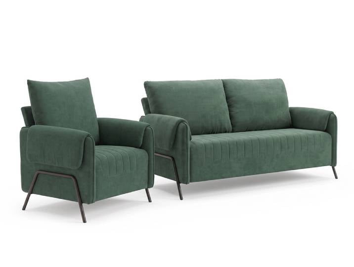 Ensemble canapé 2 places + 1 fauteuil Johanne Noir/vert Foncé - Basika