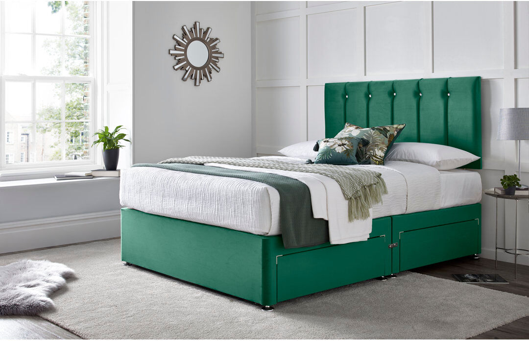 Wayfair Sleep Monatuk Divan Bed with 24" Headboard on Struts Green Super King (6')