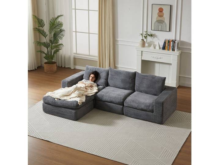 ELVORIN Canapé d angle modulable velours côtelé gris foncé sans montage