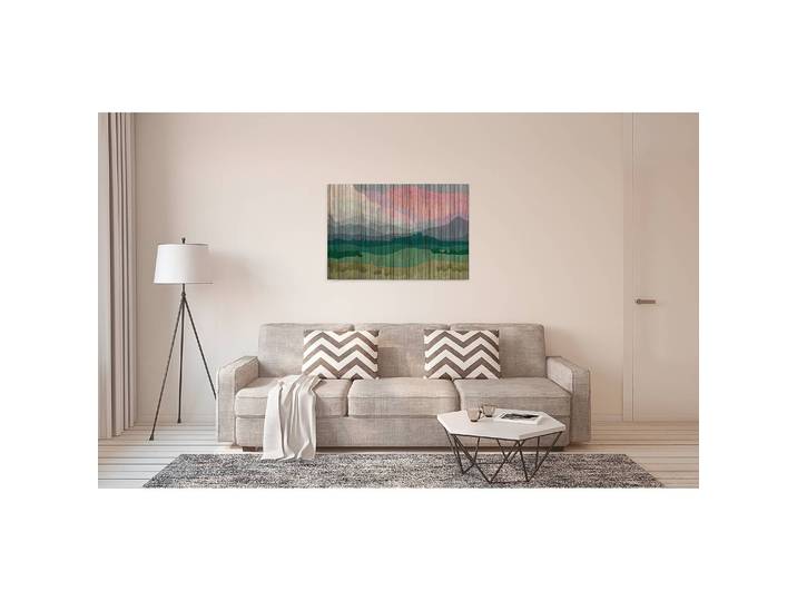 Impression sur toile Mountains Polyester PVC / Épicéa Multicolore/Gris/Rose 90 x 60cm