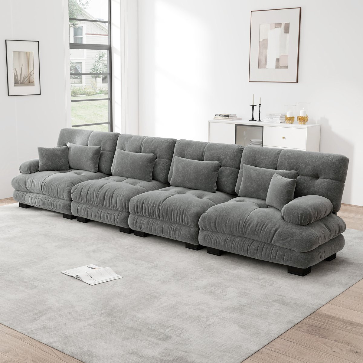 STILVORA Modulaire Hoekbank 4-Zits in Chenille - Grijs