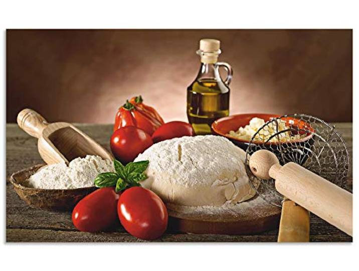 ARTland Spritzschutz Küchenrückwand aus Alu für Küche Herd Spüle 90x55 cm (BxH) mit Motiv Essen Lebensmittel Italien Pizza Tomaten Teig Mediterran T5UZ
