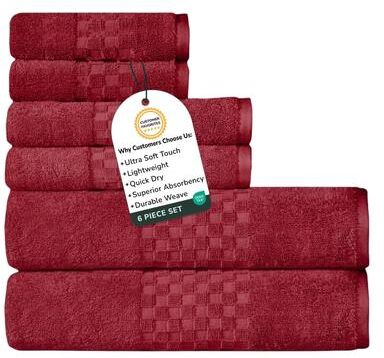 Feather & Stitch New York Feather and Stitch NY 650 GSM Premium Cotton 6 Piece Towel Set Super Absorbent Quick Dry Spa Quality