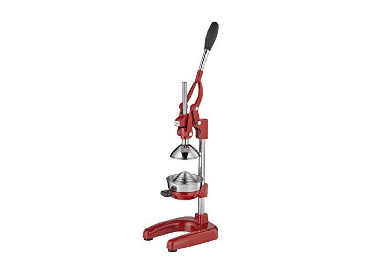 cilio AMALFI Saftpresse manuell, rot, Edelstahlpresskegel, 4 Saugfüße Hebelpresse, bis 25% mehr Saft, mit Edelstahl-Trichter und Presskegel, für Orangen, Zitronen und Limetten, standfest