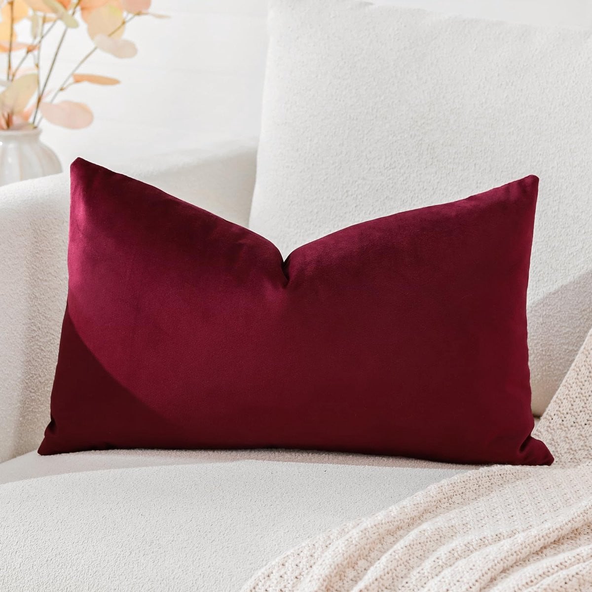 Ibenzoa Fluweelzachte decoratieve kussensloop wijnrood, 30 x 50 cm, zonder vulling