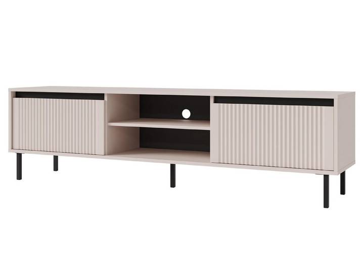 Beautysofa TV-Schrank OXFORD mit 2 Schubladen, 2 offenen Fächern (Modernes Design mit geriffelten Fronten, Elegante schwarze Akzente) geriffelten Fronten, Metallfüßen