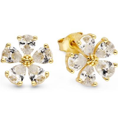 Paar Ohrstecker FIRETTI "Ohrringe Blüten-Design mit Zirkonia weiß", gold (gelbgoldfarben, kristallweiß, kristallweiß), Ohrringe, Damen, 9,5mm, Silber 925 (Sterlingsilber), mit Zirkonia (synth.)