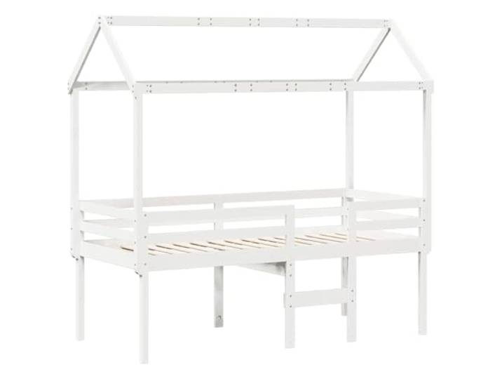 KTHLBRH Hochbett mit weißem Dach 90 x 190 cm aus Kiefernholz Massivholz, Seitentür zum Öffnen, Schutzgitter, Latten inklusive, für Kinderzimmer