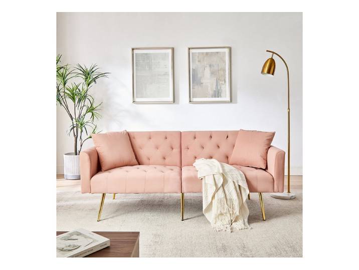 Celya Sofa 3-stufige verstellbare Rückenlehne, mit 2 beigelegte Kissen, stabile Metallbeine, Ideal für Wohnzimmer, Mietwohnung, kleines Apartment