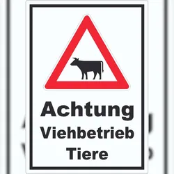 HB-Druck Aufkleber Achtung Viehbetrieb Tiere A8 (52x74mm)