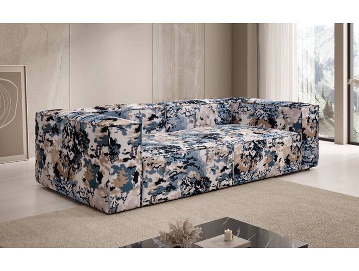 Designer Sofa Lesley 3 Sitzer - Jacquard mit Aquarell-Muster - Ivory Wash - Jacquard - Luxusbetten24