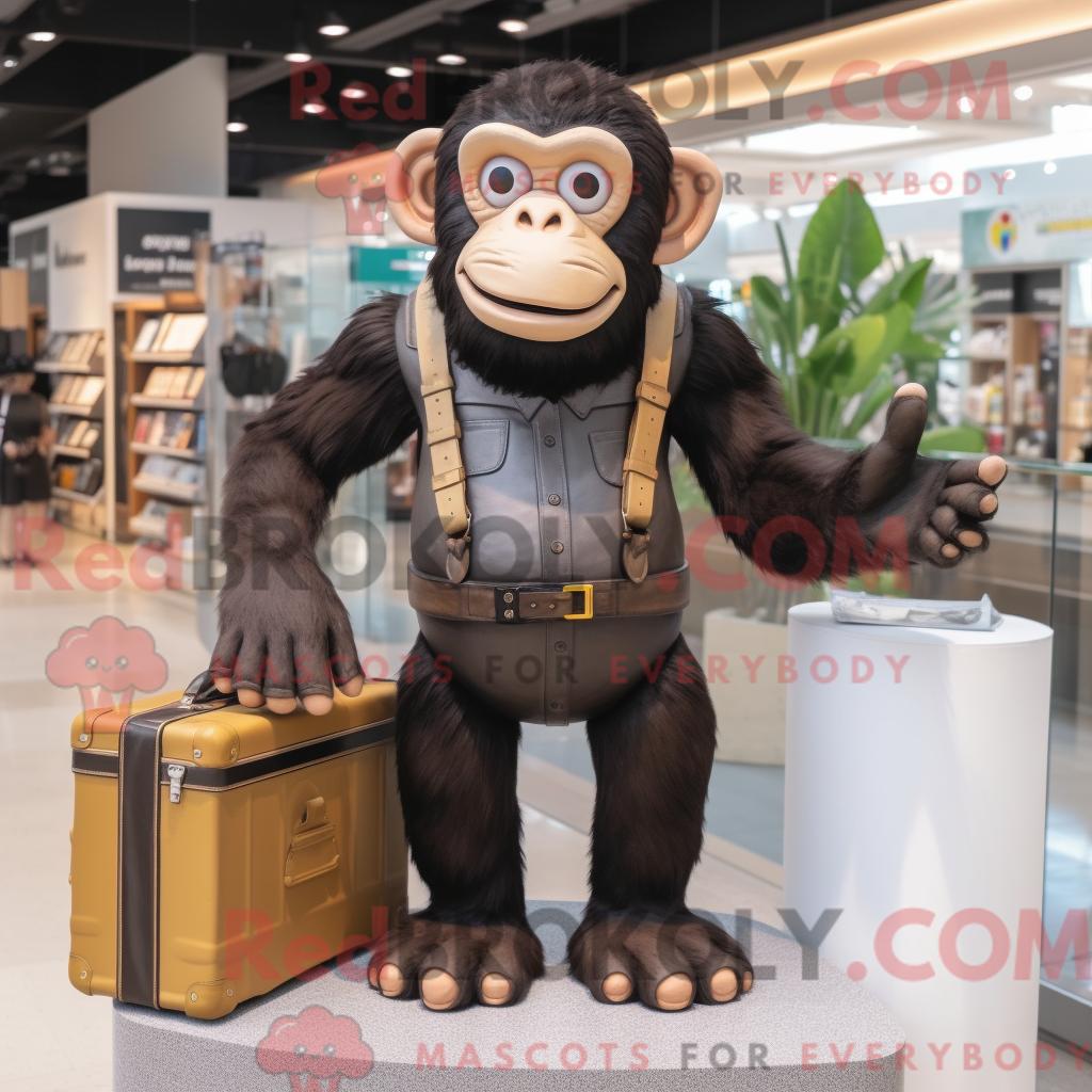 Maskottchen REDBROKOLY eines Schimpansen mit Tanktop und Aktentasche