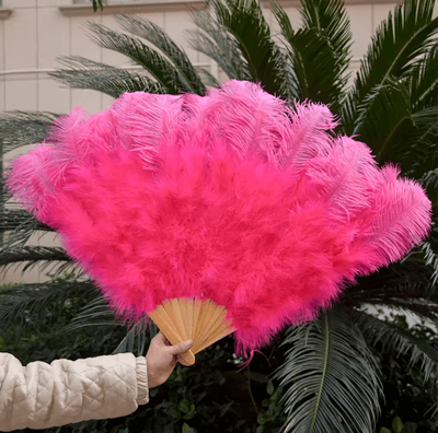 Inspire Picks Luxury Ostrich Feather Folding Fan Large Burlesque Dance & Stage Performance Fan (100130cm) watermelon Red 100cm 2pcs
