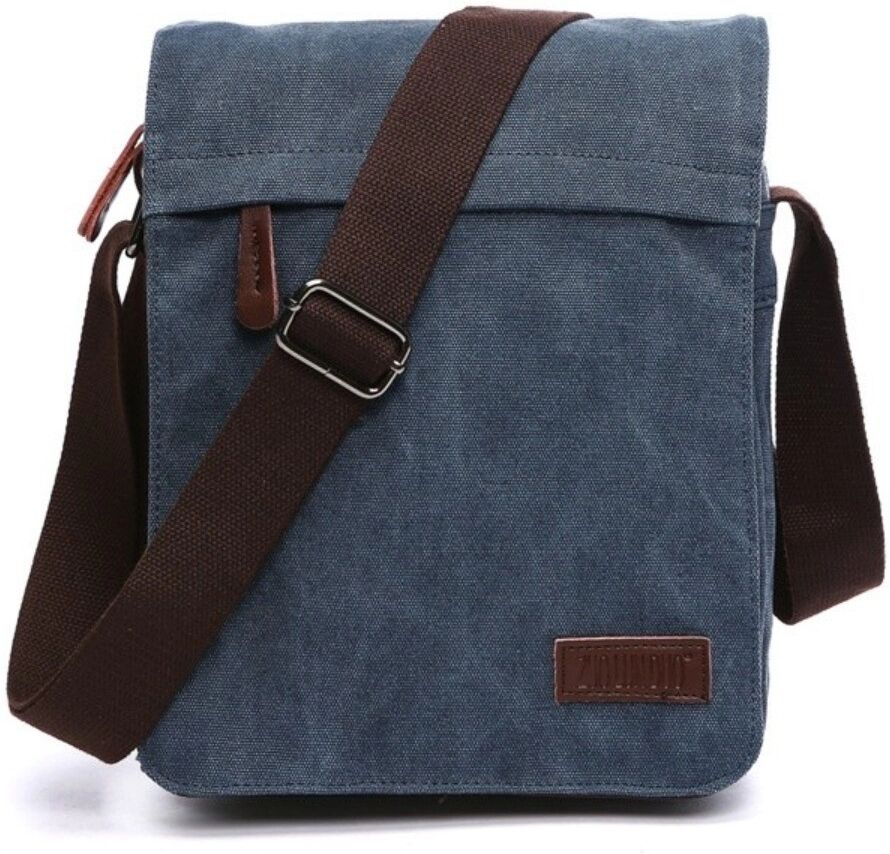 INF Herren Vintage Washed Canvas Kleine Umhängetasche – Laptopbereit, Business- und Casual-Style Blau