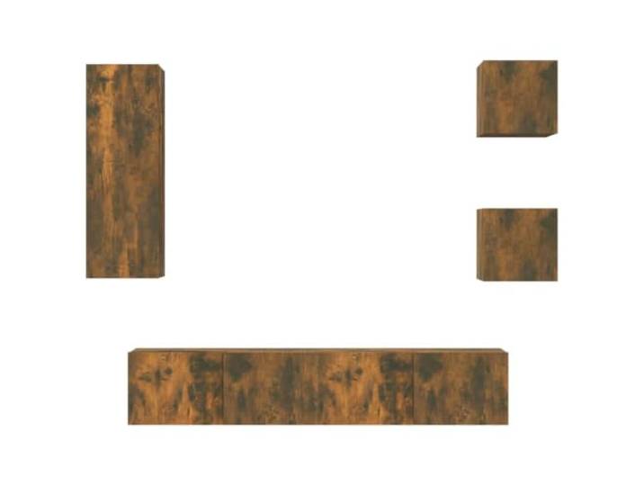 KGFHERENB 5-teiliges TV-Schrank-Set Wandmontage Lowboard Räuchereiche Schwebendes Design für Wohnbereich oder Schlafzimmer schafft freie Bodenflächen und flexiblen Stauraum für Mediengeräte.