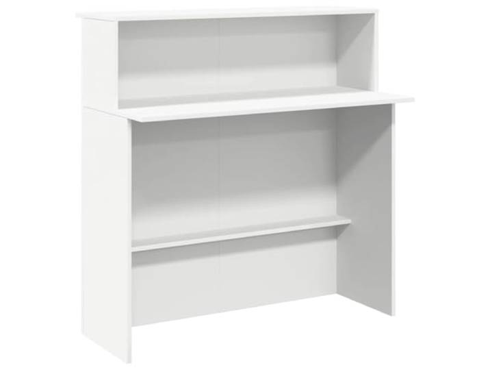 Todiikf Empfangstresen Weiß 100 x 50 x 103,5 cm Holzwerkstoff Kompakter Rezeptionstresen in Weiß für Büro, Hotel, Praxis und Empfangsbereich mit integriertem Regal für Unterlagen.