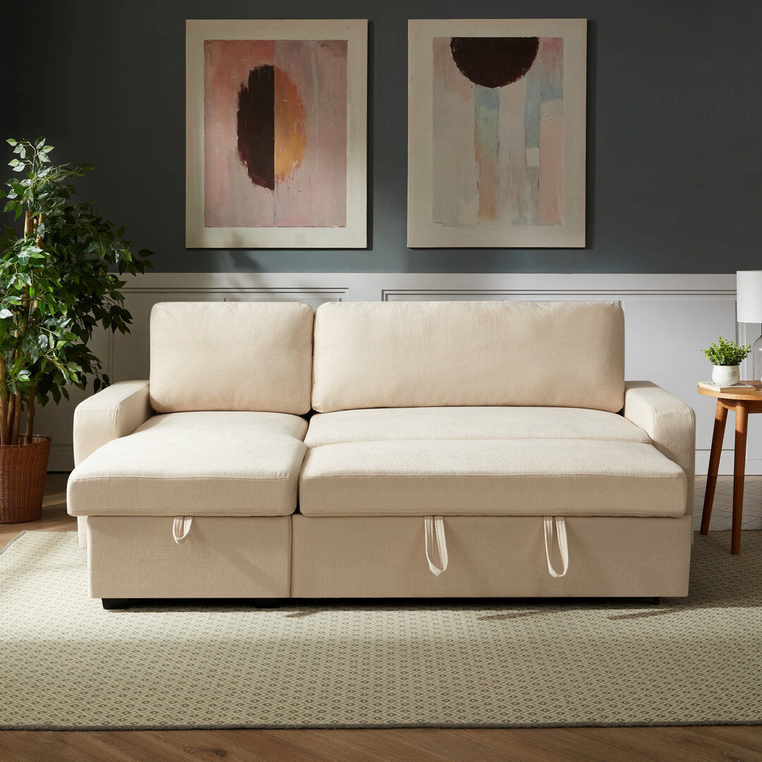 Ebern Designs Coeburn Reversible Corner Sofabed with Storage Cream 90cm H X 223cm W X 146cm D