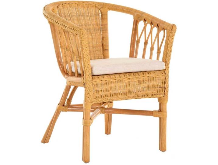 Krines Home Sessel Stapelbarer Rattansessel Bistro Sessel mit Armlehnen Flechtsessel (Sessel nach Auswahl ohne oder mit Polster), in Handarbeit geflochten