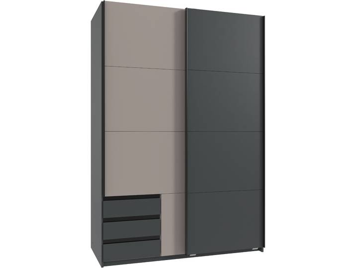 Schwebetürenschrank WIMEX Emden , grau (saharagrau, grafit), B:135cm H:198cm T:64cm, Schränke, Schwebetürenschrank, Mit Aussenschubkästen