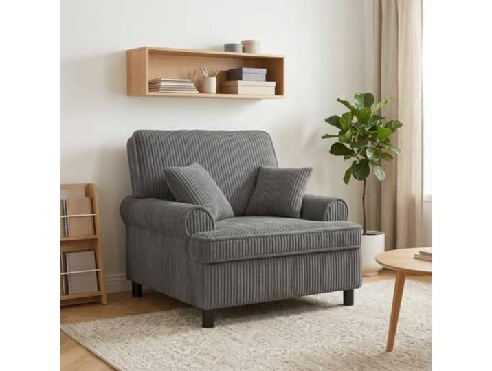 XL Sessel mit Kissen Hellgrau 1,5 Linien Stoff Bezug 100 % Polyester, Rahmen Holzwerkstoff und Metall, Pfostenbeine Kunststoff, Schaumstoff-Füllung, inklusive zwei Kissen
