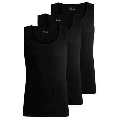Tanktop BOSS "3P RibClassic BOSS ONE", Herren, Gr. XL, schwarz (schwarz 001), Rippware, Obermaterial: 100% Baumwolle, Rundhals, Tops Tanktop, Ton in Ton Stickerei auf der Brust