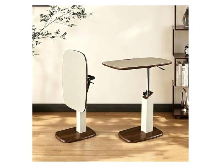 ZCXMNL Etlegor Höhenverstellbarer C-förmiger Beistelltisch Mit Versteckten Rädern, Um 360° Drehbarer Couchtisch, Couch-Beistelltische, Die Darunter Geschoben Werden Können(White)