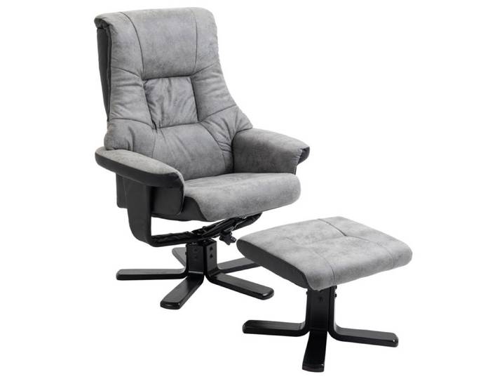 Fauteuil relax pivotant avec repose-pieds - microfibre grise - dossier inclinable 135°