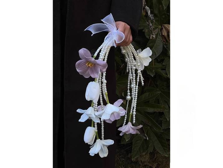 Maca tulipe perle cascade main porter Bracelet fleur mariage robe de mariée mariée Bouquet de mariage Photo accessoires