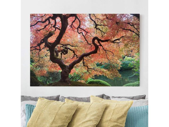 Impression sur toile Jardin japonais I Lin Rouge 60cm