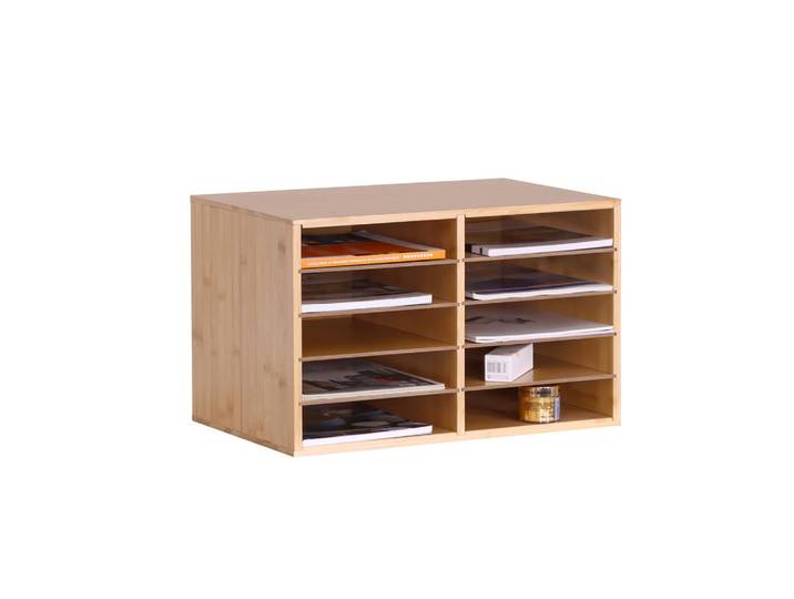 Relaxdays Dokumentenablage Natur Bambus 10 Fächer A4, Braun, Holz, Holzwerkstoff, 49x31x31 cm, Büromöbel, Schreibtische