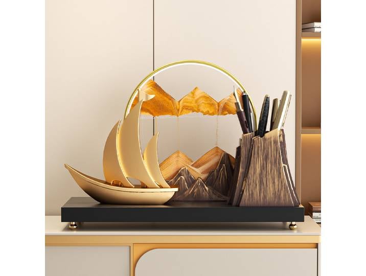 Porte-stylo en forme de voilier avec peinture à paillettes, décoration de bureau et de maison, cadeau d'affaires, artisanat décoratif