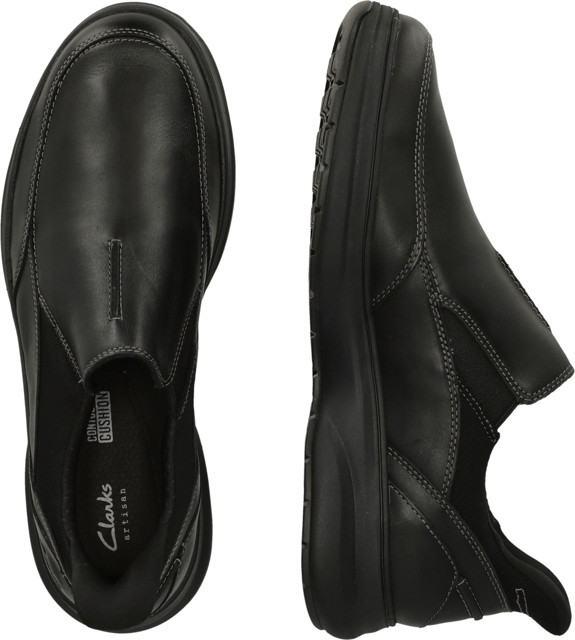 Slipper CLARKS "Mullan Step", Herren, Gr. 42,5, schwarz, Leder, Schuhe Slipper, mit leichter Einstieg-Fersenkonstruktion
