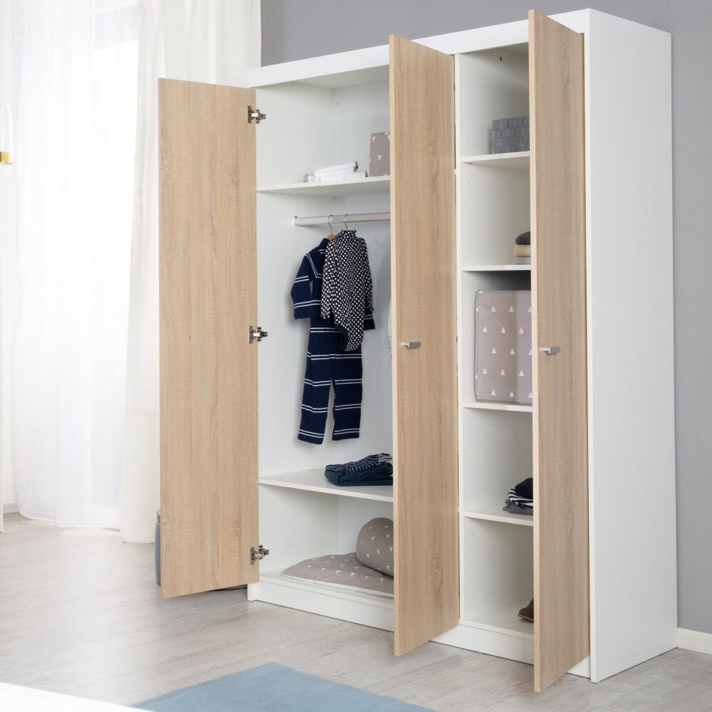 roba Armoire 3 portes, blanc/sonoma chêne scié clair Blanc 52x190x131cm