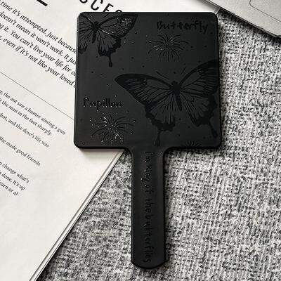 Fusion Finds Vintage Butterfly Handheld Makeup Mirror Portable Square Vanity Mirror For Travel & Daily Beauty black