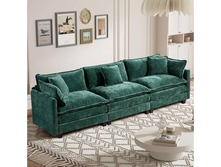 SoarTalent 289cm 3-Sitzer Sektionalsofa, Grün Chenille-Bezug im Wolken-Couch-Stil, tiefer Sitz mit Kissen, wandelbar, Sitzhöhe 54cm für Wohnzimmer, Wohnung, Büro.