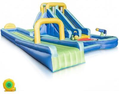 Oxford Cloth Shark Theme Dual Slide Inflatable Water Bounce Castle In Blue With Climbing Wall - N/A
