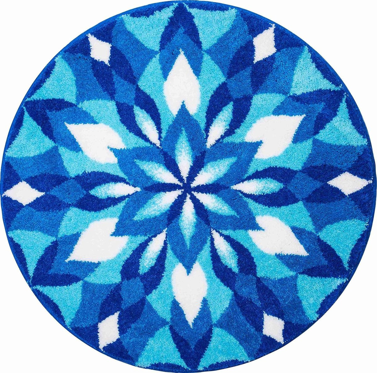 Blauwe ronde badmat met antislip onderkant voor in de badkamer, diameter: 80 cm