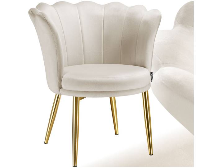 Sessel Stella, dicke Polsterung, 67x64x76cm - Samtoptik creme/gold