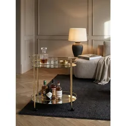 Servierwagen – Gold, 67x79 cm, Weißglas, auf Rollen