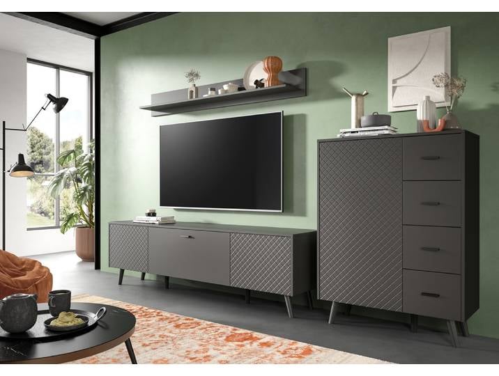 Wohnwand Wohnkombination Linea 2 , 3-teilig , grau