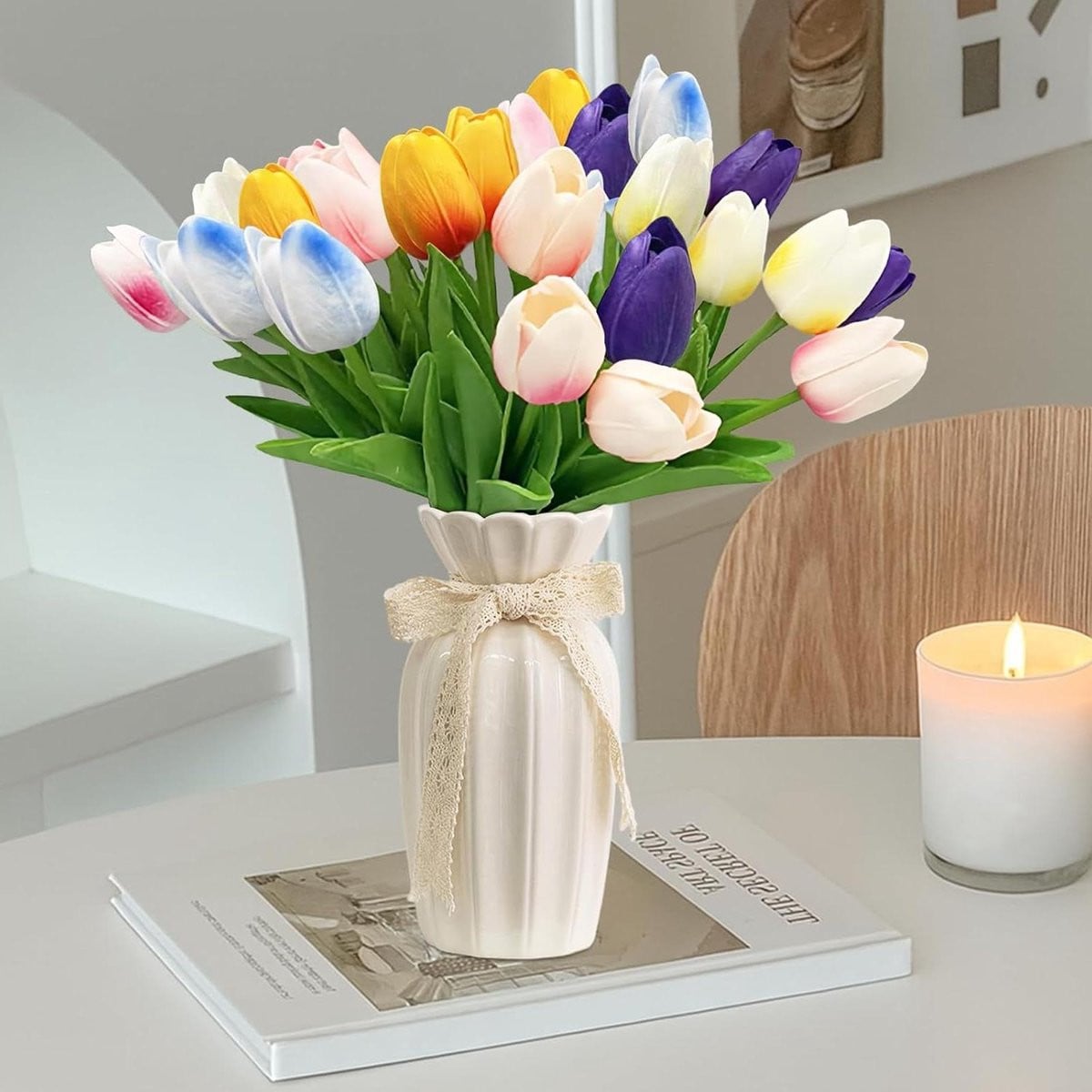 Set van 24 meerkleurige realistische kunsttulpen voor huisdecoratie