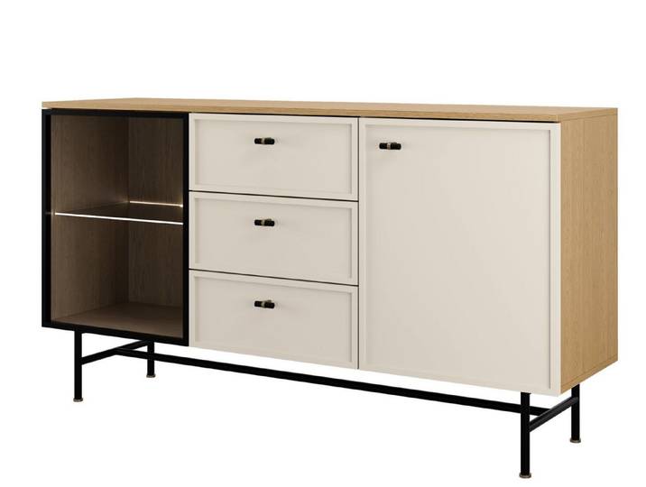 Compleo Kommode 150 cm breit, Sideboard japandi ESTI, Elegant design, LED-Beleuchtung als Option