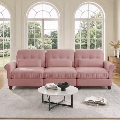 Unbranded "98"" Chenille 3-Seater Modular Sofa, Rolled Arms and Tufted Back Couch with Lumbar Pillows"