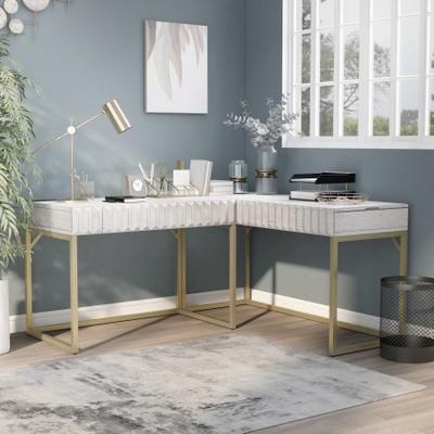 Furniture of America Bird Glam Metal Lift-top L-Shaped Computer Desk with USBs